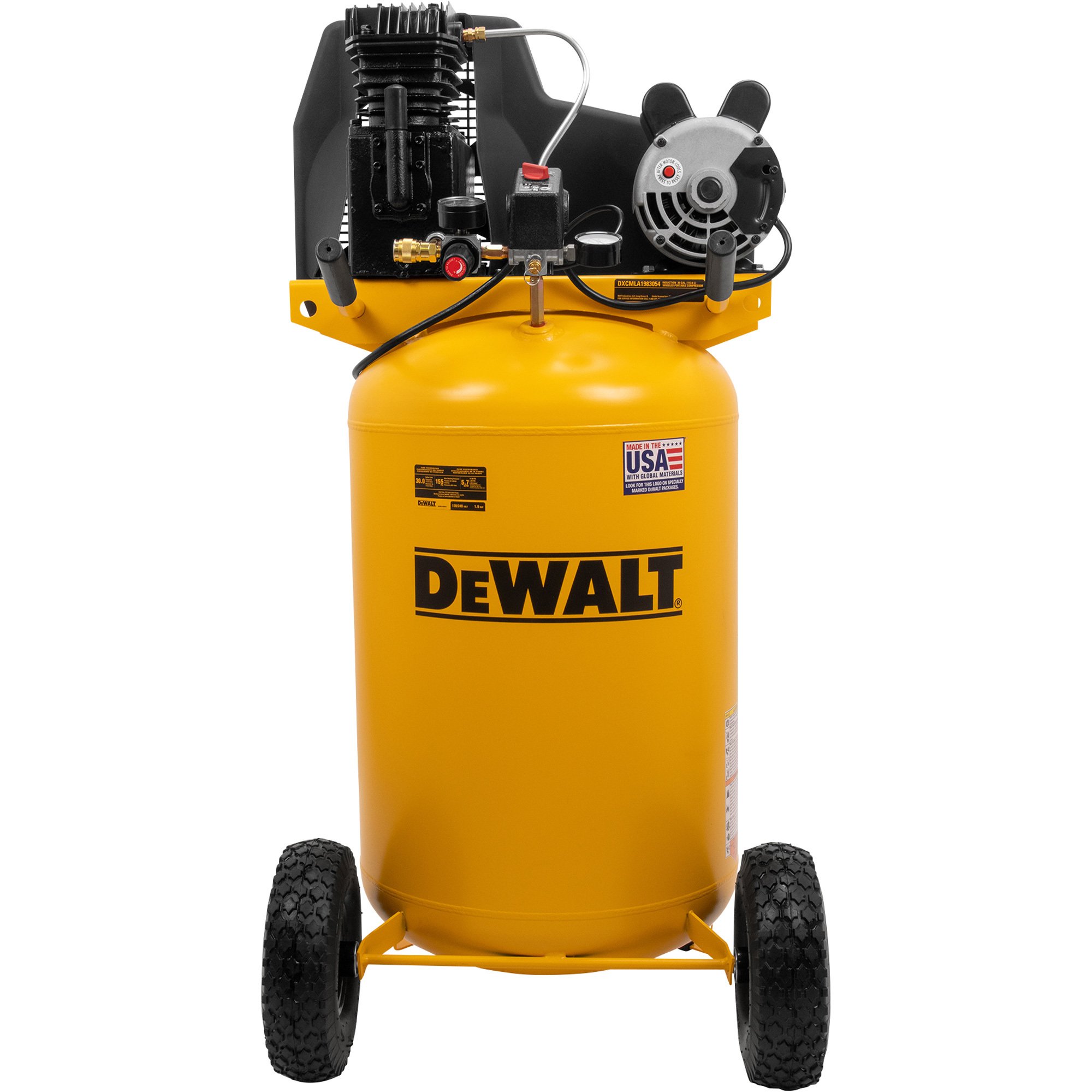 DeWALT Portable Electric Air Compressor — 1.9 HP, 30-Gallon Vertical, 5.7 CFM, Model # DXCMLA1983054